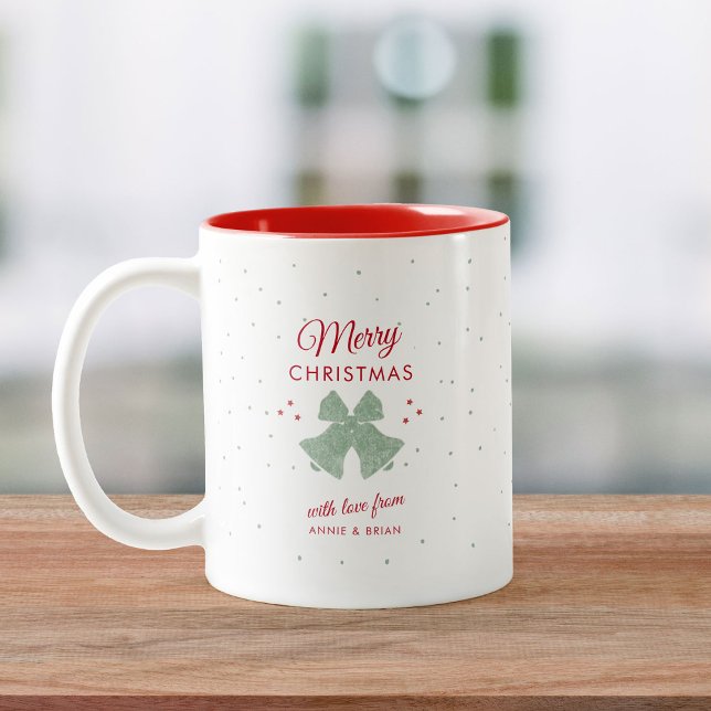 Modern Rustic Merry Christmas Bells Stars Country Two-Tone Coffee Mug (Creator Uploaded)