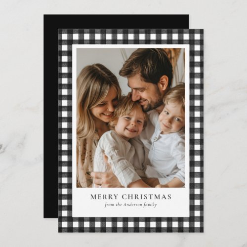 Modern Rustic Merry Christmas Buffalo Plaid Photo Holiday Card