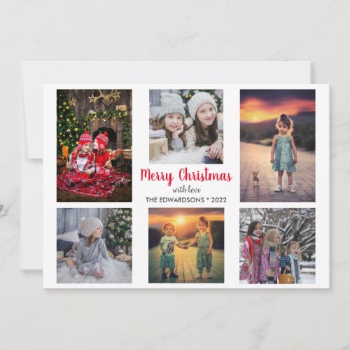 Modern rustic Merry Christmas family photo collage Holiday Card