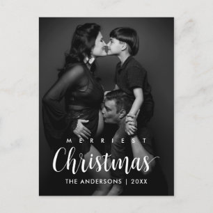 Modern Rustic Merry Christmas Family Photo Postcard