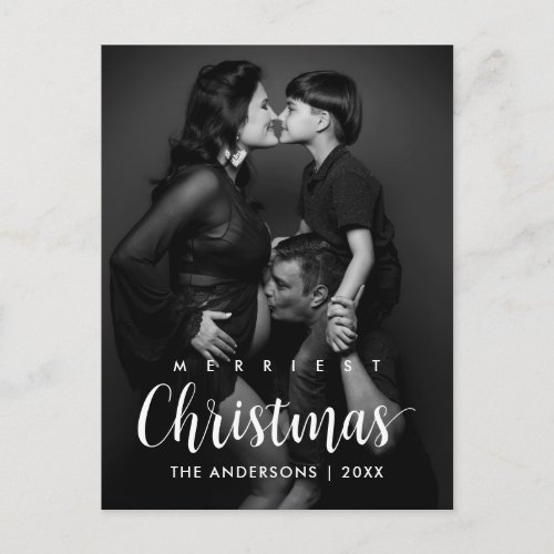 Modern Rustic Merry Christmas Family Photo  Postcard