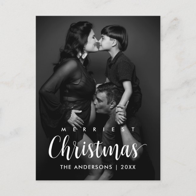 Modern Rustic Merry Christmas Family Photo  Postcard (Front)