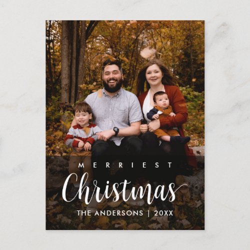 Modern Rustic Merry Christmas Family Photo Postcard