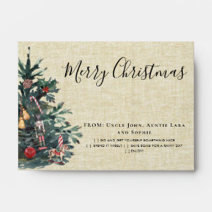 Modern Rustic Merry Christmas Tree Mistletoe Money Envelope