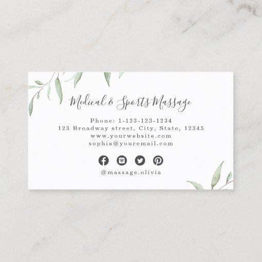 Modern Rustic Minimal Greenery Massage Therapist Business Card | Zazzle