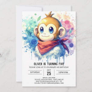 Modern Rustic Monkey Birthday Invitation