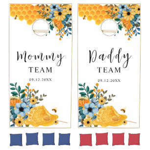 Modern Rustic Monogram Bee Wildflower Baby Shower Cornhole Set