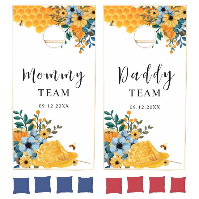 Modern Rustic Monogram Bee Wildflower Baby Shower  Cornhole Set (Set)