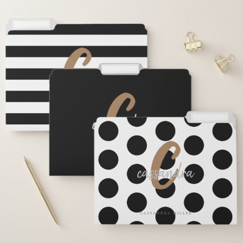 Modern Rustic Monogram Black White Office File Folder