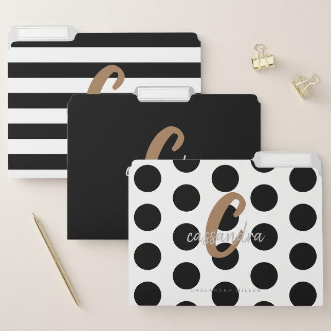 Modern Rustic Monogram Black White Office File Folder (Set)
