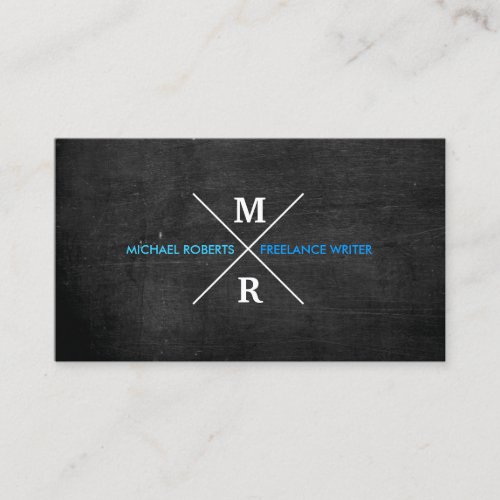 MODERN RUSTIC MONOGRAM Blue Text &amp; Black Wood Business Card Template