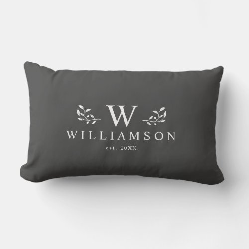 Modern Rustic Monogram Custom Family Name Grey Lumbar Pillow