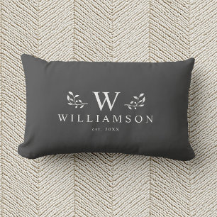 Modern Rustic Monogram Custom Family Name Grey Lumbar Pillow