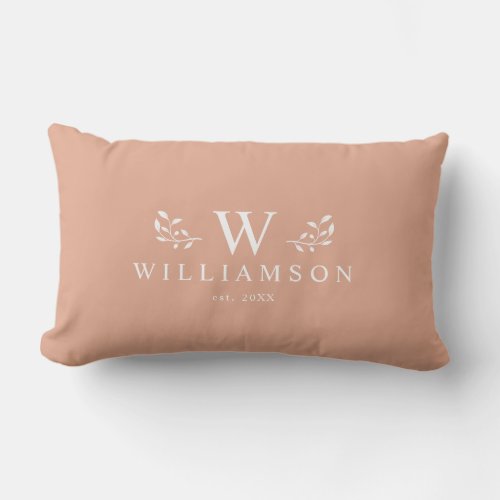 Modern Rustic Monogram Custom Family Name Peach Lumbar Pillow