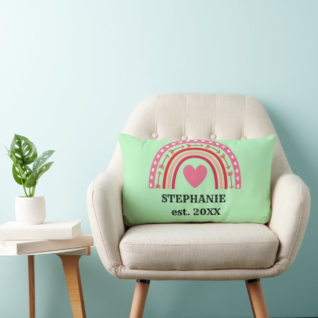 Modern Rustic Monogram Custom Family Name Rainbow Lumbar Pillow (Chair)