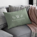Modern Rustic Monogram Custom Family Name Sage Lumbar Pillow<br><div class="desc">Modern rustic monogram custom name newlywed lumbar pillow with your family name and initial as well we year established surrounded by whimsical branch illustrations. Minimalist,  simple,  and stylish,  this dusty sage green family pillow is a perfect cozy wedding gift!</div>