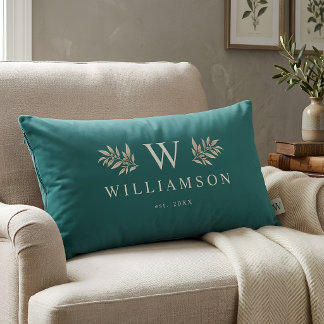 Modern Rustic Monogram Custom Family Name Sage Lumbar Pillow