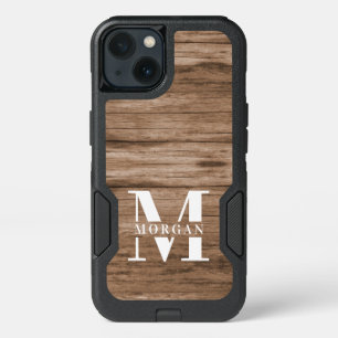 Modern Rustic Monogram Custom Name Vintage Wood iPhone 13 Case