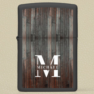 Modern Rustic Monogram Custom Name Vintage Wood Zippo Lighter