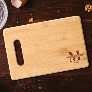 Modern Rustic Monogram Family Name Vintage Engraved Cutting Board