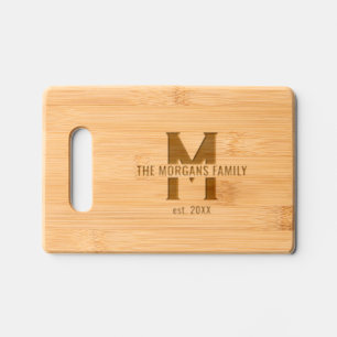 Modern Rustic Monogram Family Name Vintage Engraved Cutting Board