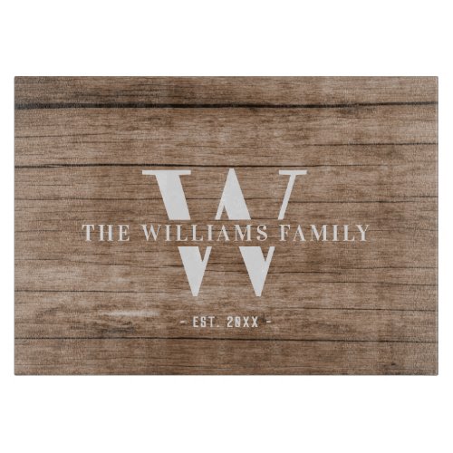 Modern Rustic Monogram Family Name Vintage Wood Cutting Board