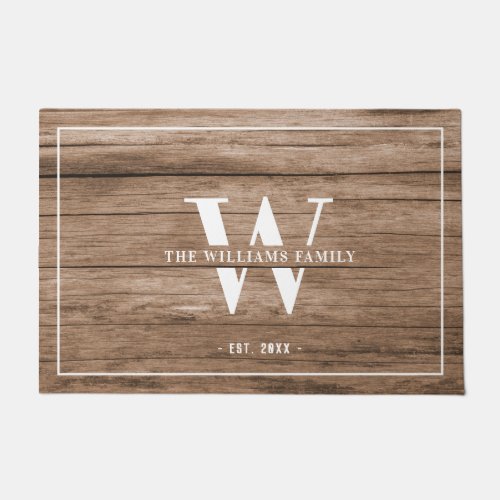 Modern Rustic Monogram Family Name Vintage Wood Doormat