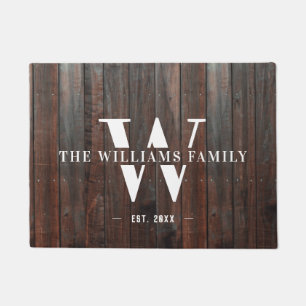 Modern Rustic Monogram Family Name Vintage Wood  Doormat