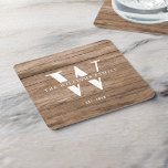 Modern Rustic Monogram Family Name Vintage Wood Square Paper Coaster<br><div class="desc">This modern, rustic paper coaster features your family monogram and name over a printed medium brown wood backdrop in a retro vintage typography design. Customize with your family name and initial and make this your own unique keepsake for the farmhouse style lake house, family cottage, or country cabin - or...</div>