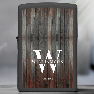 Modern Rustic Monogram Family Name Vintage Wood Zippo Lighter