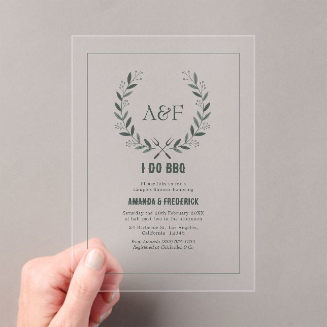 Modern Rustic Monogram I Do BBQ Couples Shower Acrylic Invitations (Insitu (Handheld))