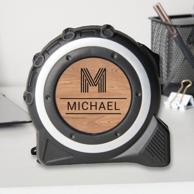 Modern Rustic Monogram Name Faux Wood Tape Measure (Creator Uploaded)