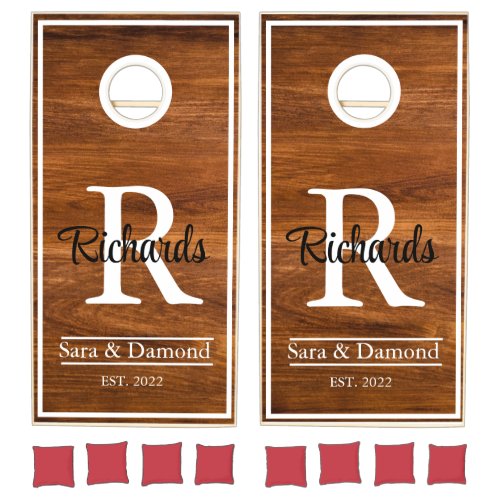 Modern Rustic Monogram Script Wood  Wedding    Cor Cornhole Set