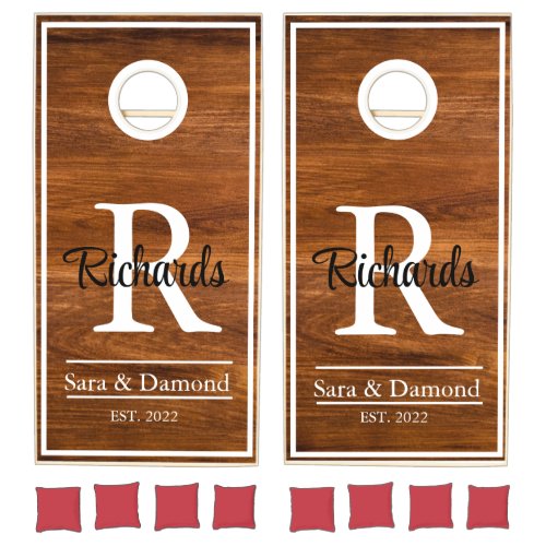 Modern Rustic Monogram Script Wood  Wedding    Cornhole Set