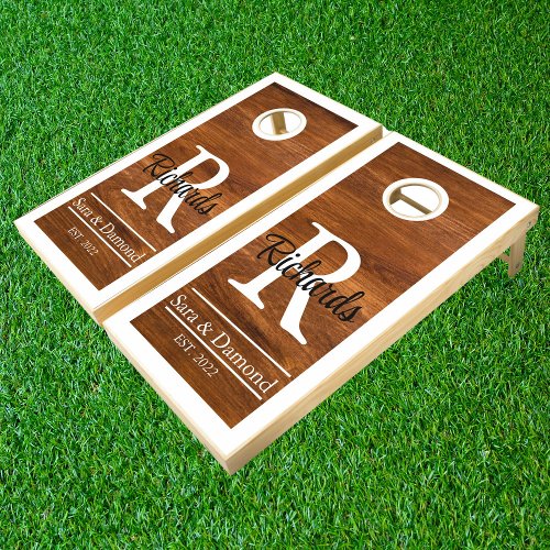 Modern Rustic Monogram Script Wood  Wedding   Cornhole Set