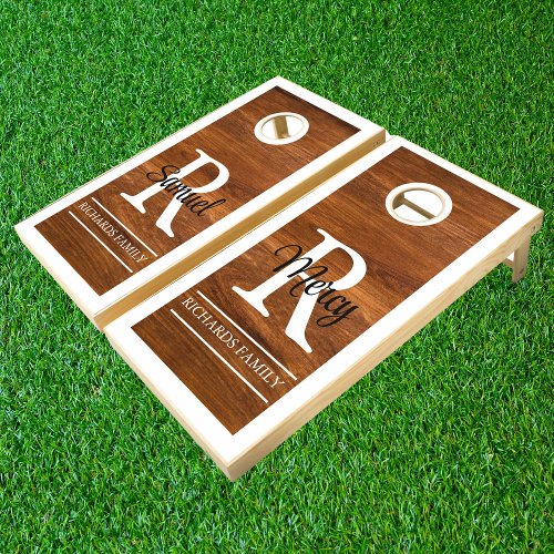 Modern Rustic Monogram Script Wood  Wedding  Cornhole Set