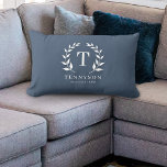 Modern Rustic Monogram Wreath Family Name Navy Lumbar Pillow<br><div class="desc">Modern Rustic Monogram Wreath Family Name Dusty Blue Navy Lumbar Pillow</div>