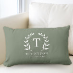 Modern Rustic Monogram Wreath Family Name Sage Lumbar Pillow<br><div class="desc">Modern Rustic Monogram Wreath Family Name Sage Lumbar Pillow</div>