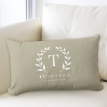 Modern Rustic Monogram Wreath Family Name Sage Lumbar Pillow<br><div class="desc">Modern Rustic Monogram Wreath Family Name Sage Lumbar Pillow</div>