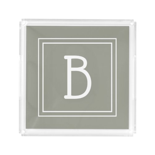 Modern Rustic Monogrammed Initial Green White Acrylic Tray