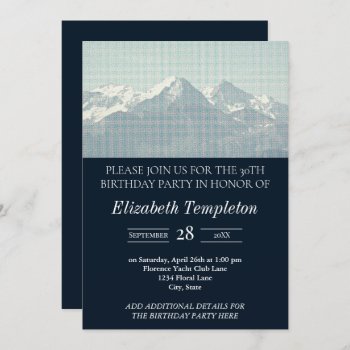 Modern Rustic Mountain Navy Classic Birthday Party Invitation by TheShirtBox at Zazzle
