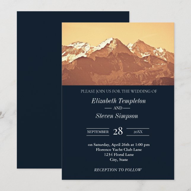 Modern Rustic Mountain Navy Classic Wedding Invitation (Front/Back)