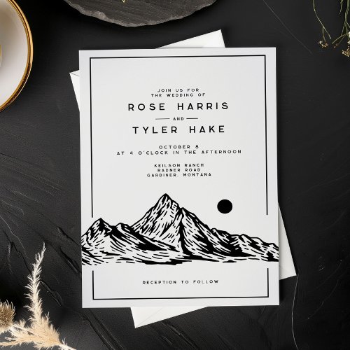 Modern Rustic Mountain Sketch Wedding Invitation