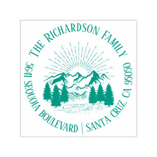 Modern Rustic Mountains Family Name Return Address Self-inking Stamp