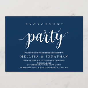 Modern Rustic, Navy Blue Script, Engagement Party Invitation