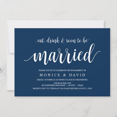 Modern Rustic Navy Blue script Engagement Party Invitation