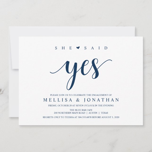 Modern Rustic, Navy Blue script, Engagement Party Invitation (Front)