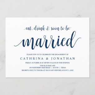 Modern Rustic, Navy Blue script, Engagement Party Invitation