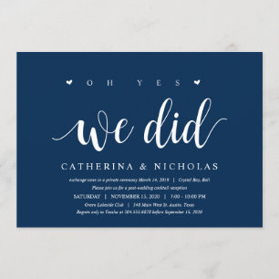 Modern Rustic, Navy Blue Script, Wedding Elopement Invitation
