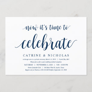 Modern Rustic, Navy Blue Script, Wedding Elopement Invitation